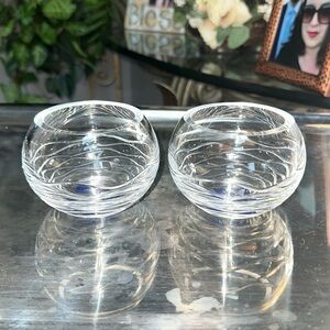 Mikasa Lead Crystal "Oceanus" Wave Votive Candle Holders Poland Signed NWT set